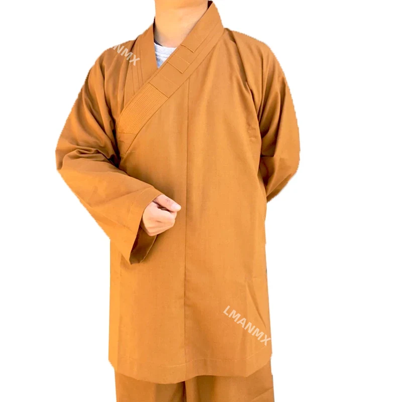 Traditional Chinese Buddhism Arhat Gown Set for Adult Men Monk Robe Clothes Top and Pants Buddhist Clothes