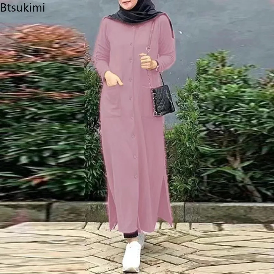 Robe longue Vintage pour femmes musulmanes Abaya Hajib, manches longues, col rond, chemise décontractée, Maxi, arabe, modeste, 2026