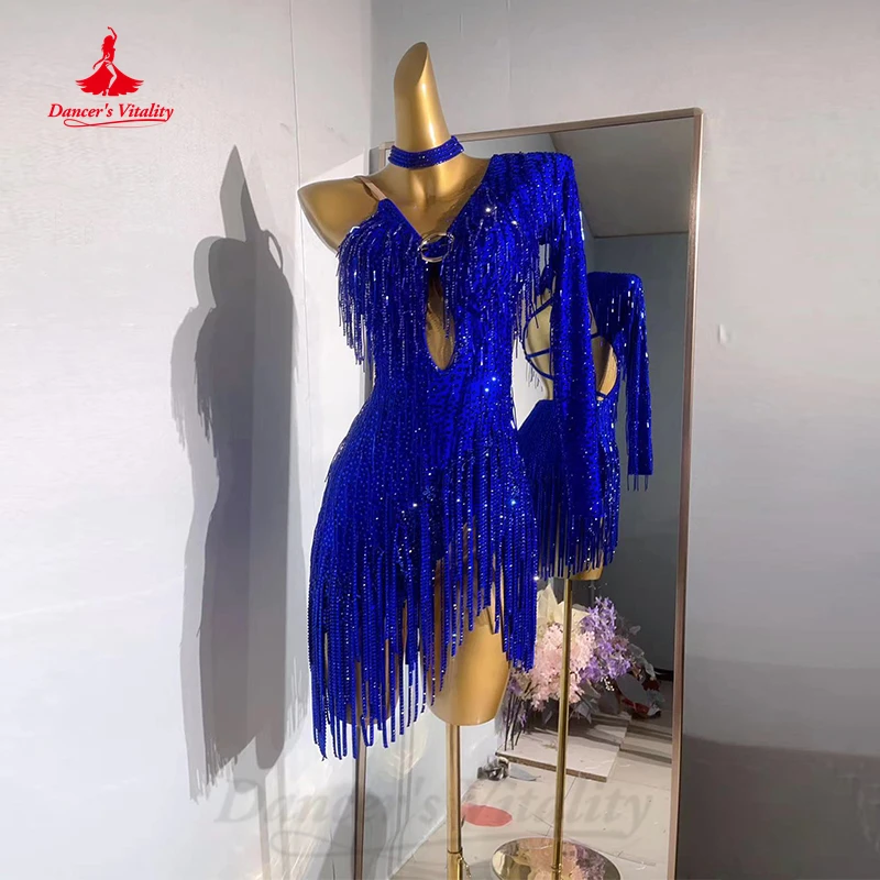 Robe de danse latine pour femmes et enfants, personnalisée, Rumba Chacha Tango, manches simples, vêtements de Performance, jupe, robes latines