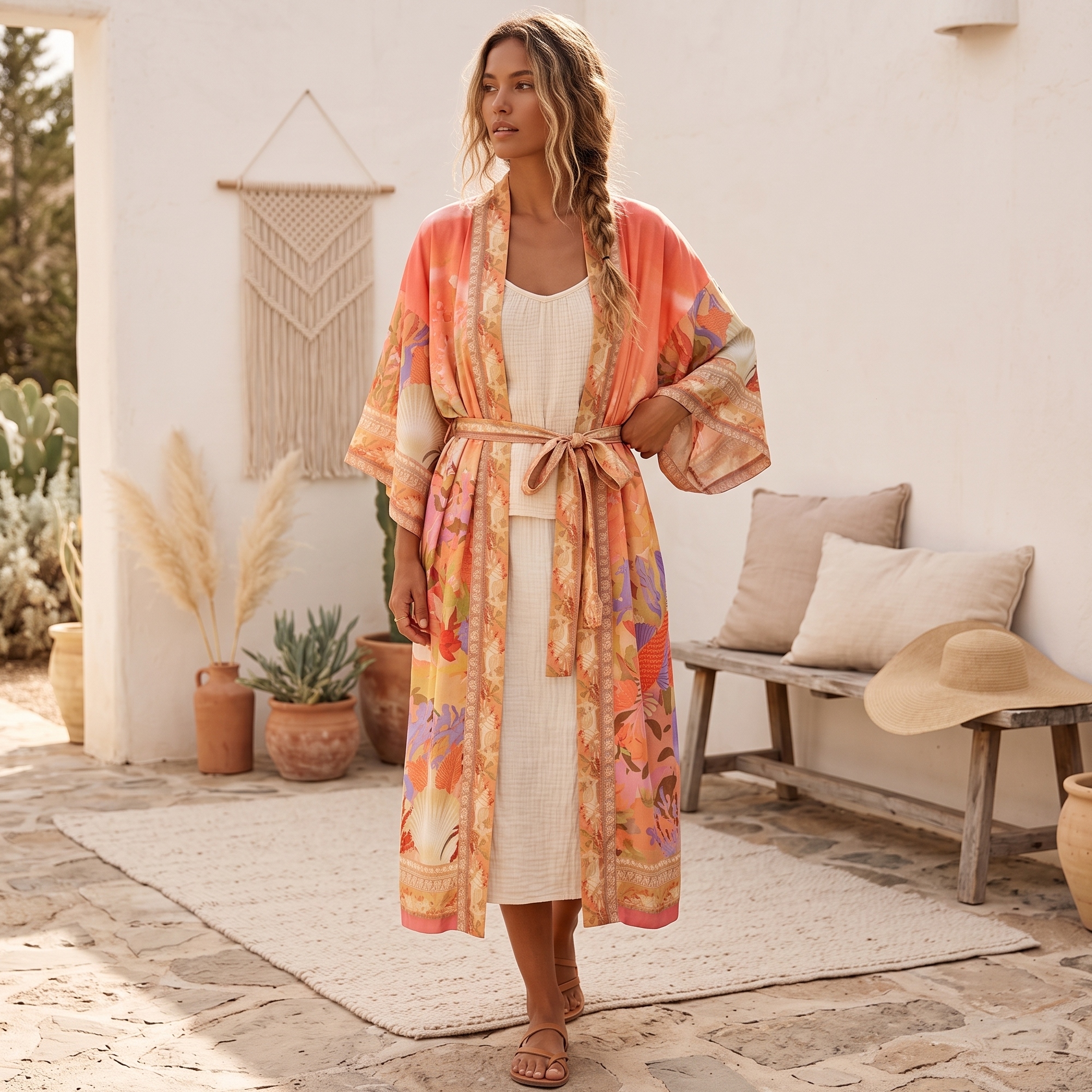 Robe Kimono Vintage Chic à Imprimé Floral pour Femme, Manches Chauve-Souris, Style Bohème, Gothique, Col en V, Plage, Été