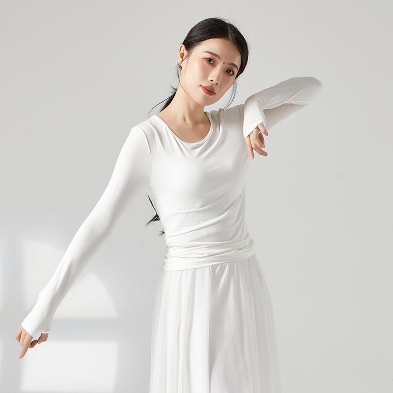 Vêtements de danse moderne pour adultes, col rond, manches de doigt, vêtements de pratique, ballet classique, vêtements de Y, femmes