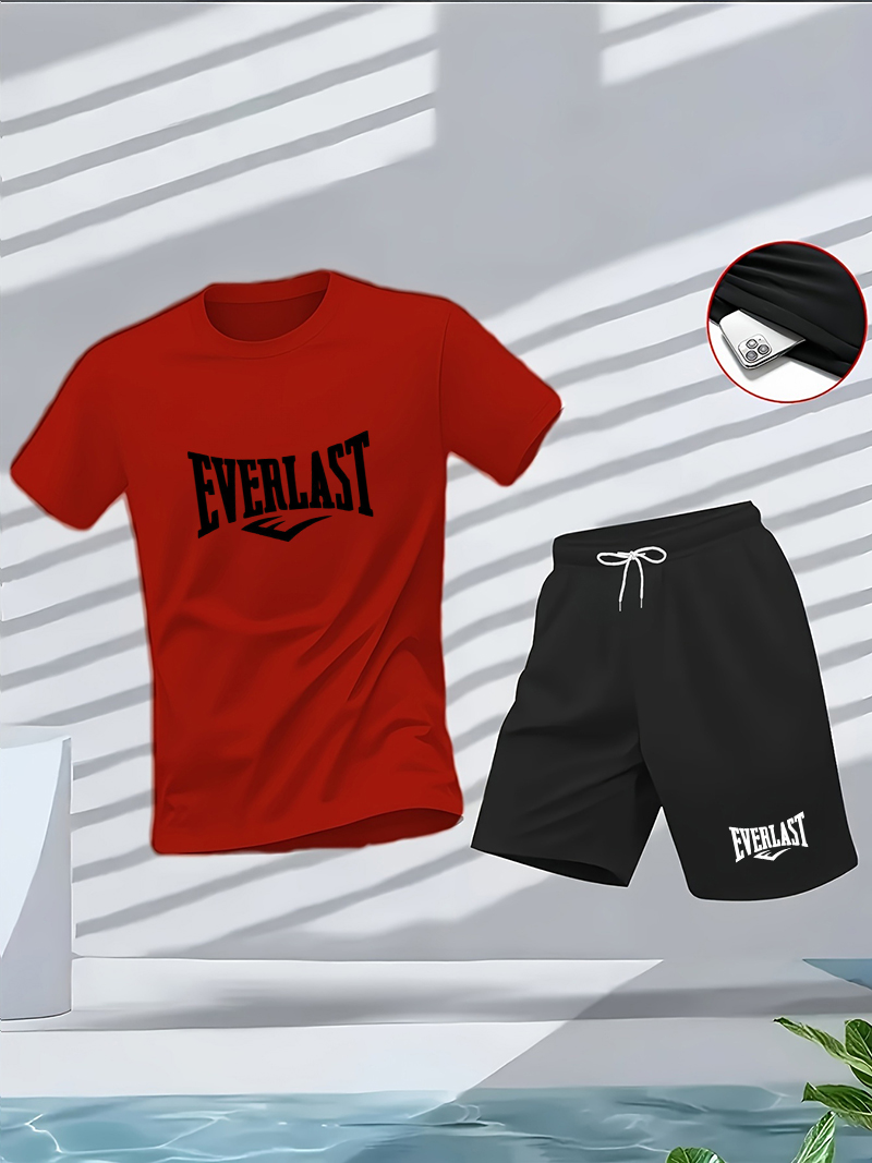 Ensemble d'été pour homme : T-shirt à col rond et manches courtes, short de cinq pouces, tendance, décontracté, fitness et amincissant, ensemble deux pièces pour l'extérieur