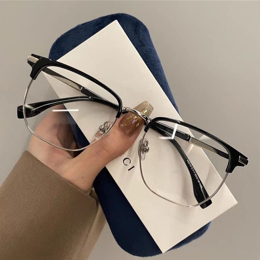 Nouvelles lunettes anti-lumière bleue tendance pour femmes et hommes, monture demi-cerclée rétro, verres plats, protection anti-UV