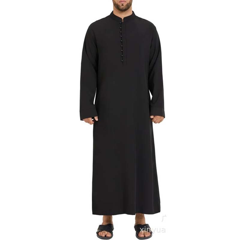 Eid Ramadan hommes musulmans Jubba Thobe saoudien islamique vêtements mâle prière Qamis Homme noir blanc caftan marocain tuniques à manches longues