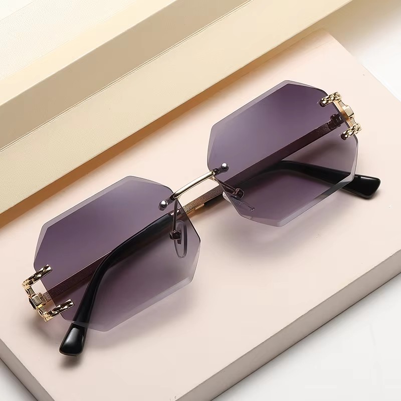 Lunettes de soleil dégradées polygone pour femmes et hommes, tendance, marque de styliste, rectangulaires, sans bords, coupe Len, UV400