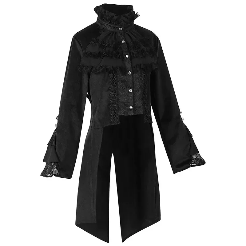 Tailcoat gothique simple boutonnage pour femme, smoking médiéval, mince, foncé, col montant, cour, fête vintage, scène, gril
