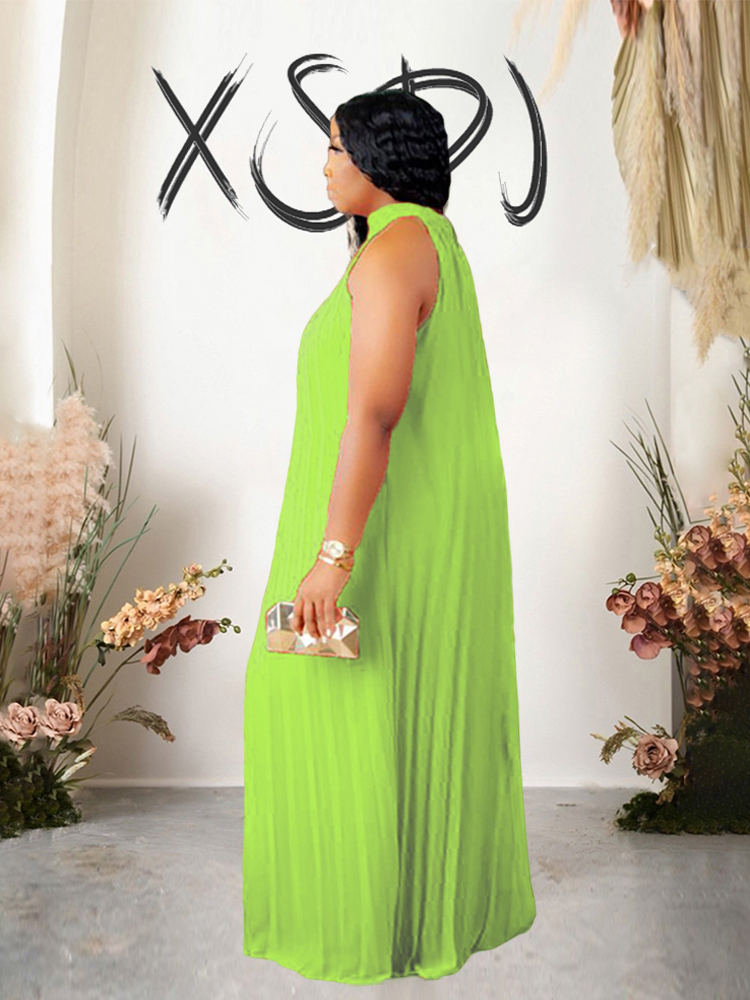 Robe longue plissée en mousseline de soie pour femme, robe de soirée élégante, grande taille, robe licou ronde, vêtements d'été sexy, grande taille
