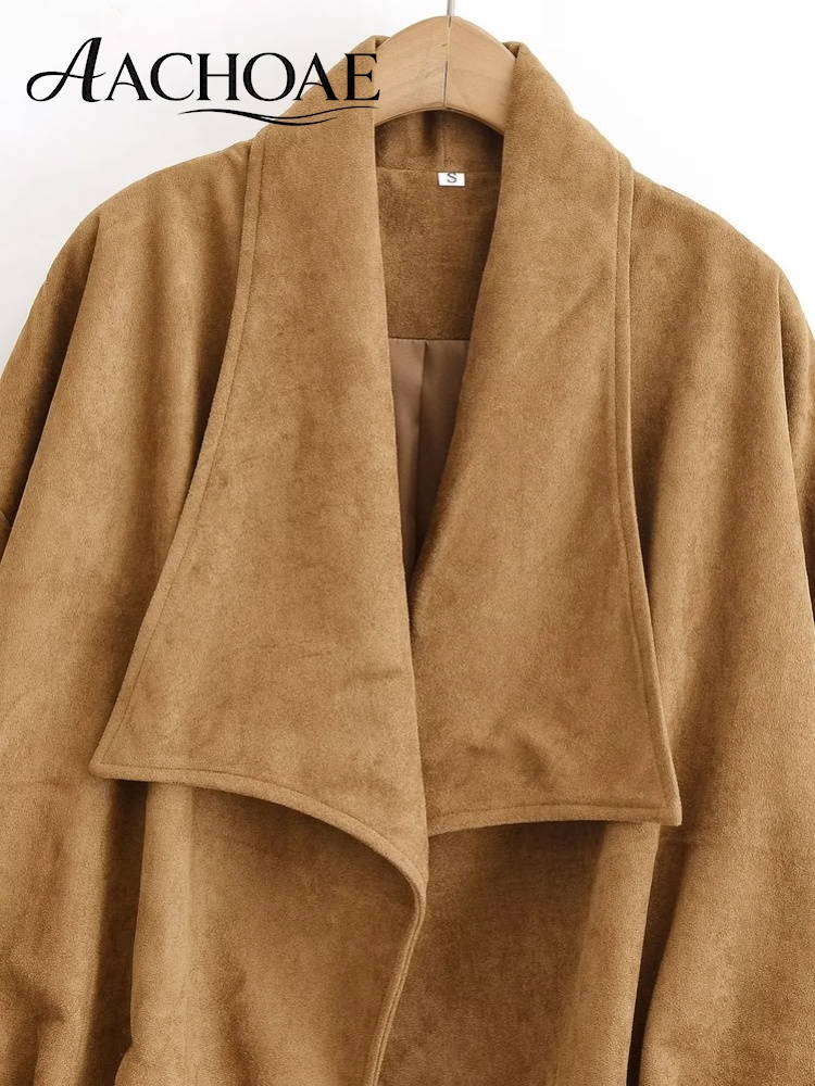 Veste en Faux Daim pour Femme, Coupe Ample, Ouverte sur le Devant, Style Minimaliste, Vêtement d'Extérieur Décontracté, Automne Hiver