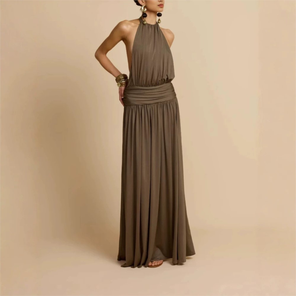 Robes pour femme, robe de soirée, robe de mariage, robe élégante, robe sexy, col plissé, sans manches, robe de banquet chic