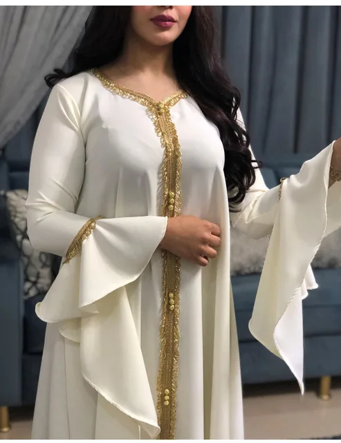 Jalabiya-Robe caftan arabe pour femmes, Dubaï, Turquie, Abaya, Broderie, Djellaba adt, Mode musulmane, Vêtements islamiques blancs