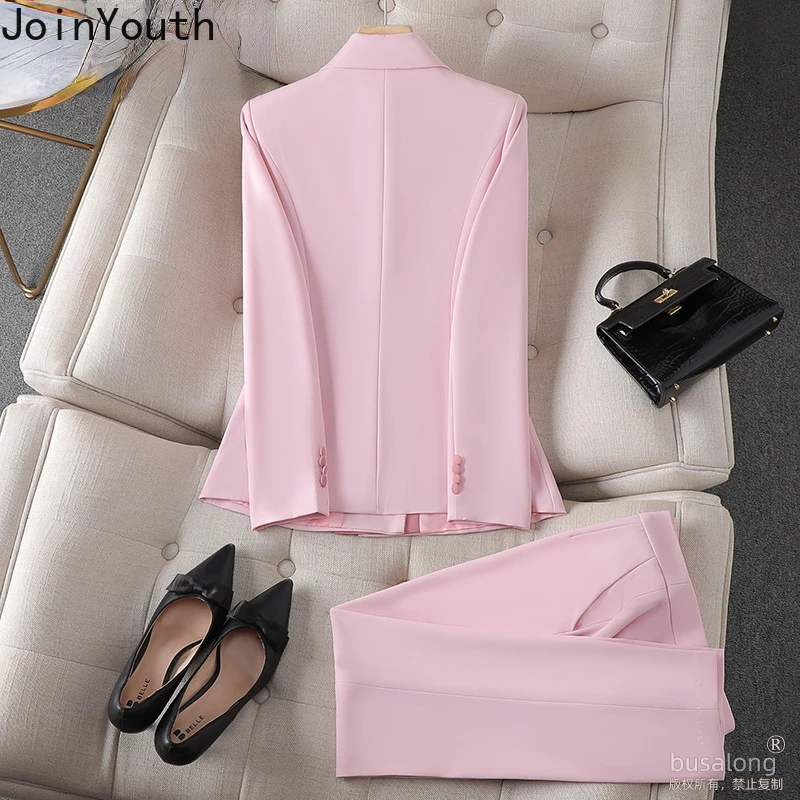 Tempérament coréen costume mode pantalon tenues deux pièces ensembles à manches longues tunique manteau taille haute pantalon droit ensemble Roupas Femme
