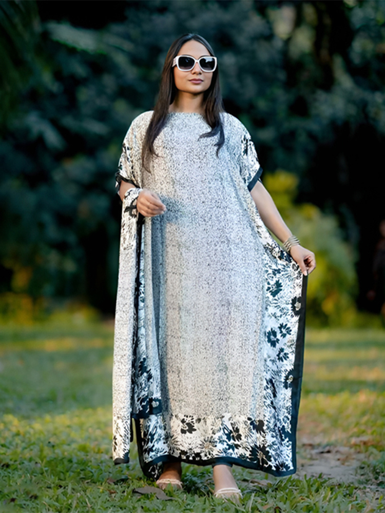New Malaysian Muslim Print Dress Women Loose Arabic Long Maxi Dress Summer Sunscreen Cool Abaya Beach Hijab Dress Plus Size