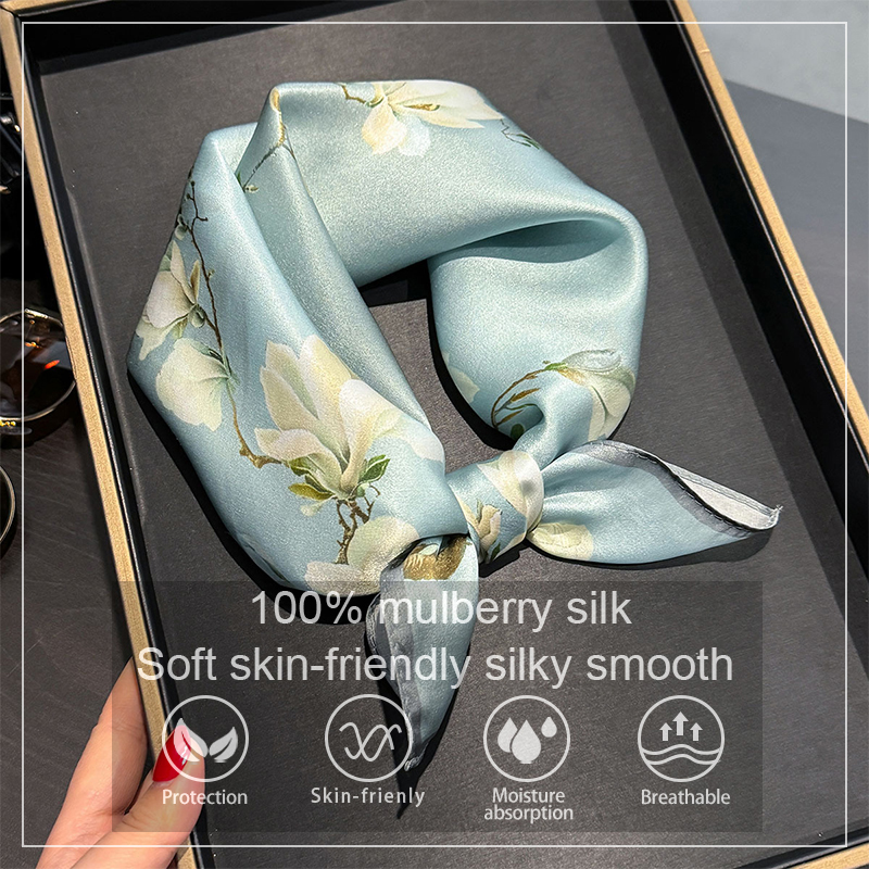 100% foulard carré en soie pour femmes véritable mûrier soie Hijab foulards dame mode luxe bandeau châle enveloppement foulard Bandana