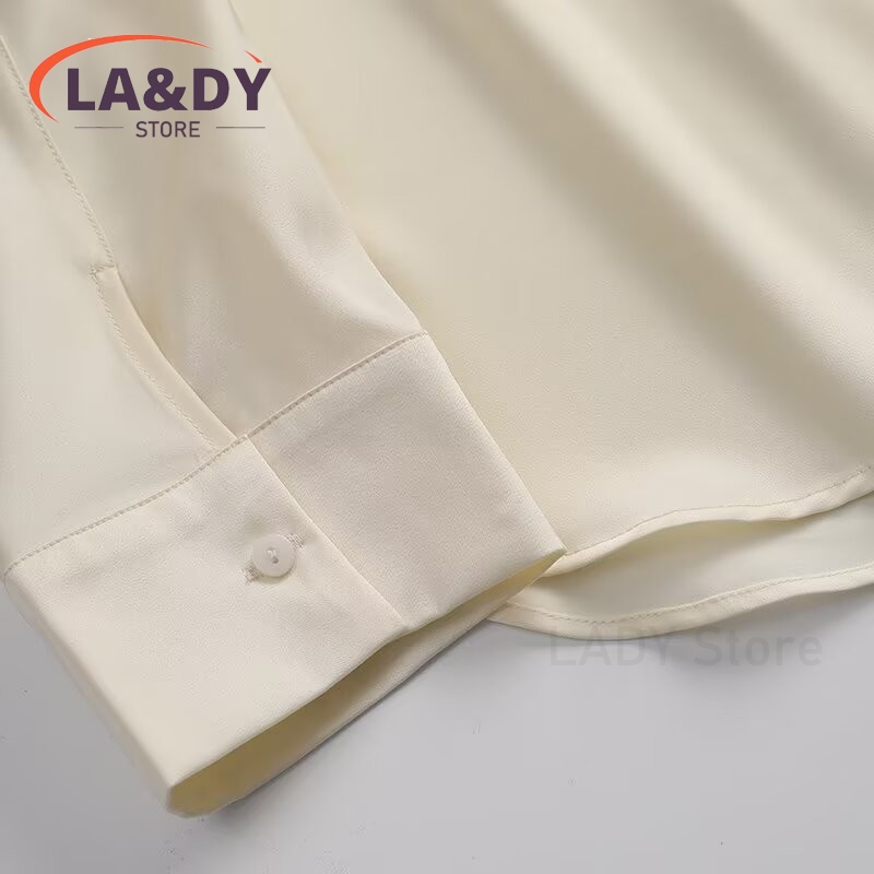 Chemise en satin pour femmes, col classique, boutonnée sur le devant, manches longues, coupe ample, idéale pour le bureau et les occasions décontractées.