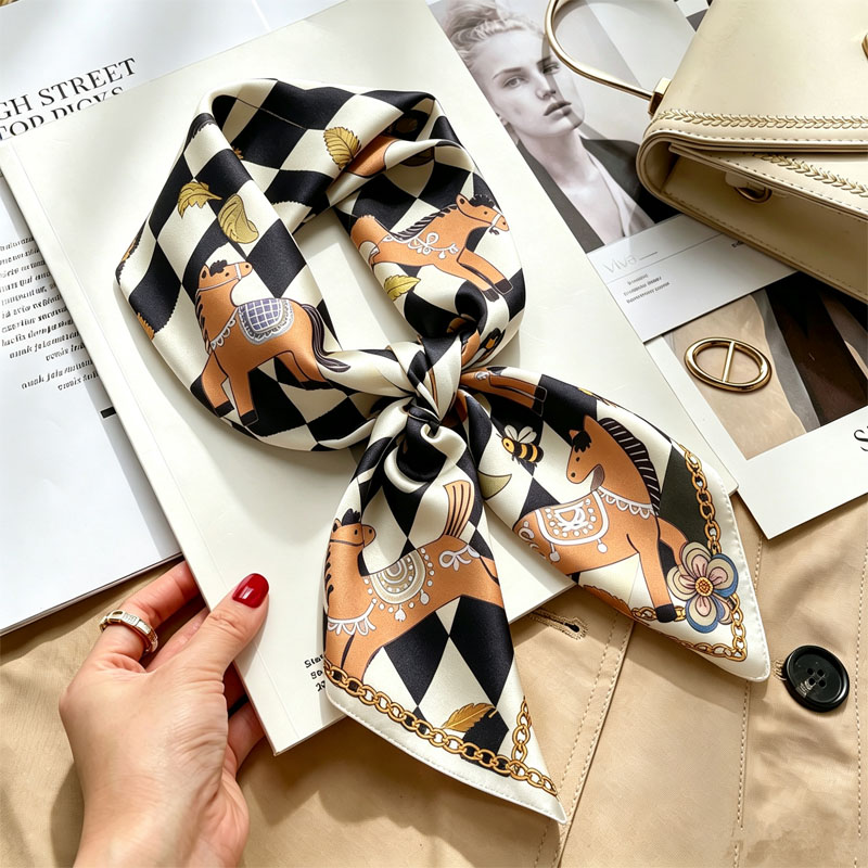 Foulards en soie pour femmes 70*70cm, imprimés, carrés en satin, châles, hijabs, bandeaux de marque de luxe pour femmes