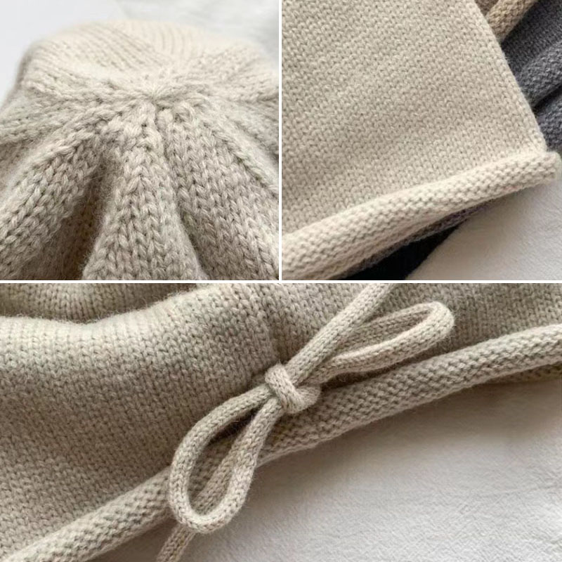 RICYGVM cordon Baggy Slouchy Bonnet pour femmes automne hiver oreille garder au chaud Skullies casquette mode fille Kint laine chapeau