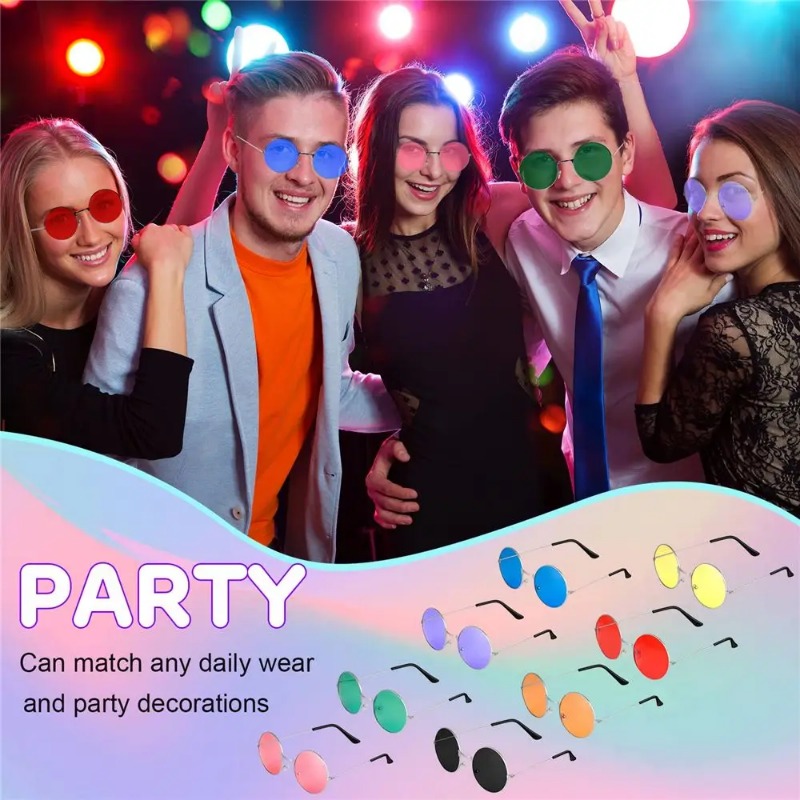 Nouvelles lunettes de soleil rondes rétro hippie pour femmes et hommes, lunettes de fête punk tendance, lunettes de soleil rondes en métal avec protection UV