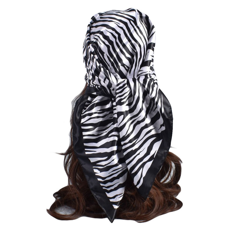 Foulard carré en soie imprimé rayures zébrées 90x90cm pour femme, bandana, hijab, accessoire de mode, décoration, écharpe de cou
