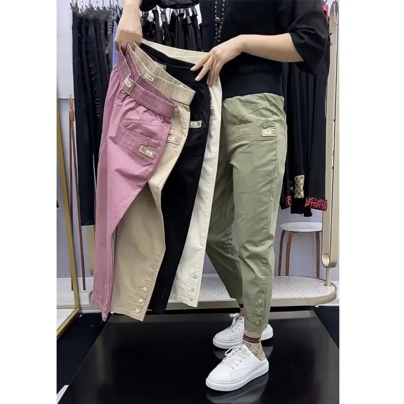 Pantalon Harun fin en coton et lin pour femme, nouvelle mode coréenne, taille haute, décontracté, assorti avec tout, printemps été