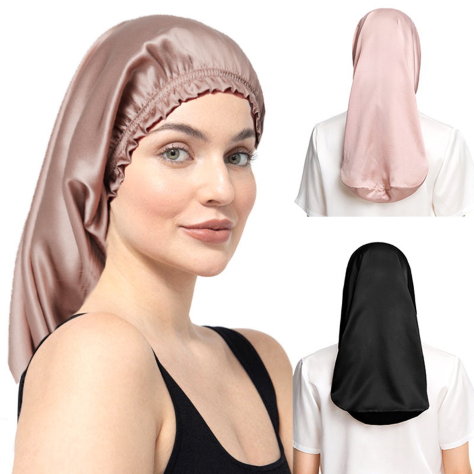 1 bonnet de nuit long en satin doux, bonnet de nuit en soie avec bande élastique, couvre-chef de protection pour les cheveux pour femmes, pour dormir au quotidien
