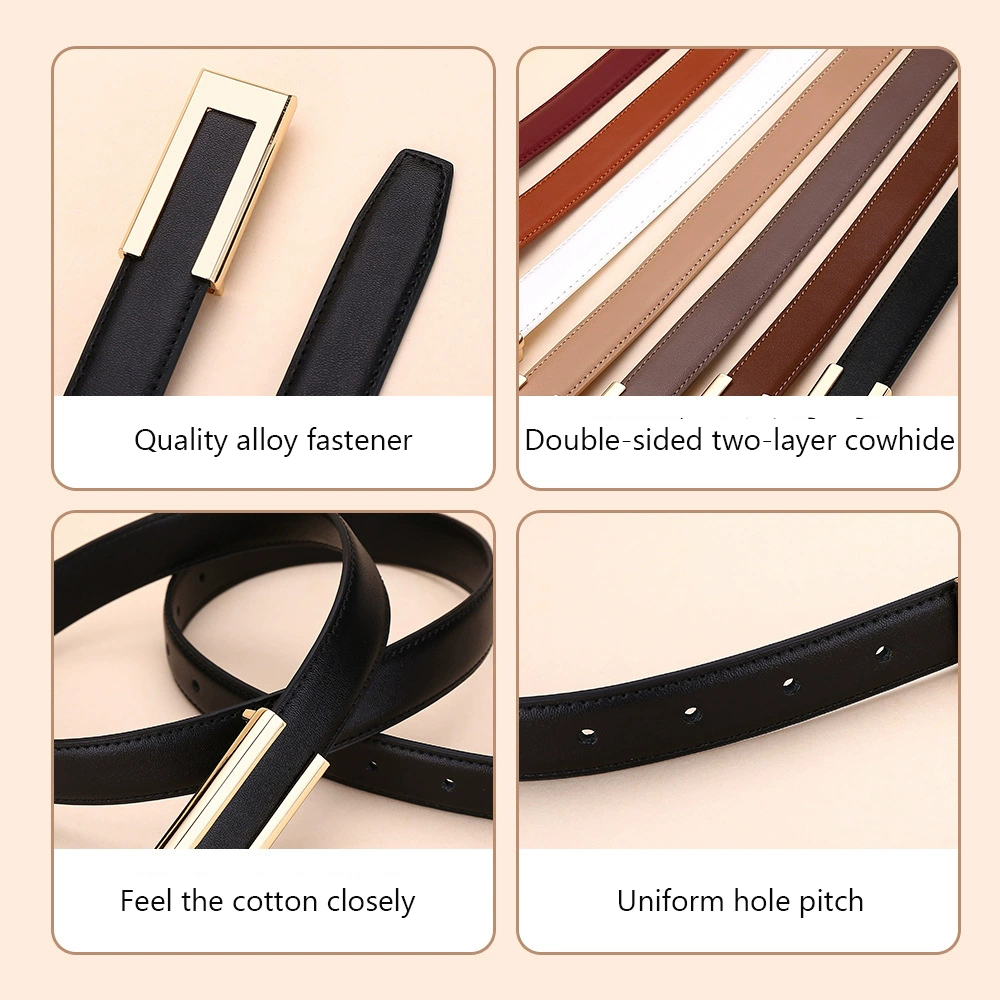 Ceinture en cuir véritable pour femme ; Ceinture de taille en cuir de vachette tendance ; Boucle lisse polyvalente ; Ceinture de décoration pour robe 2025