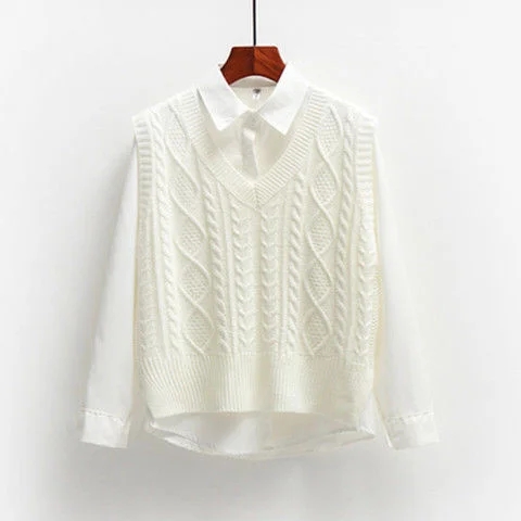 Style coréen mode femmes pull gilet 2024 nouveau printemps automne sans manches tricoté col en V pulls femme pull haut vêtements d'extérieur