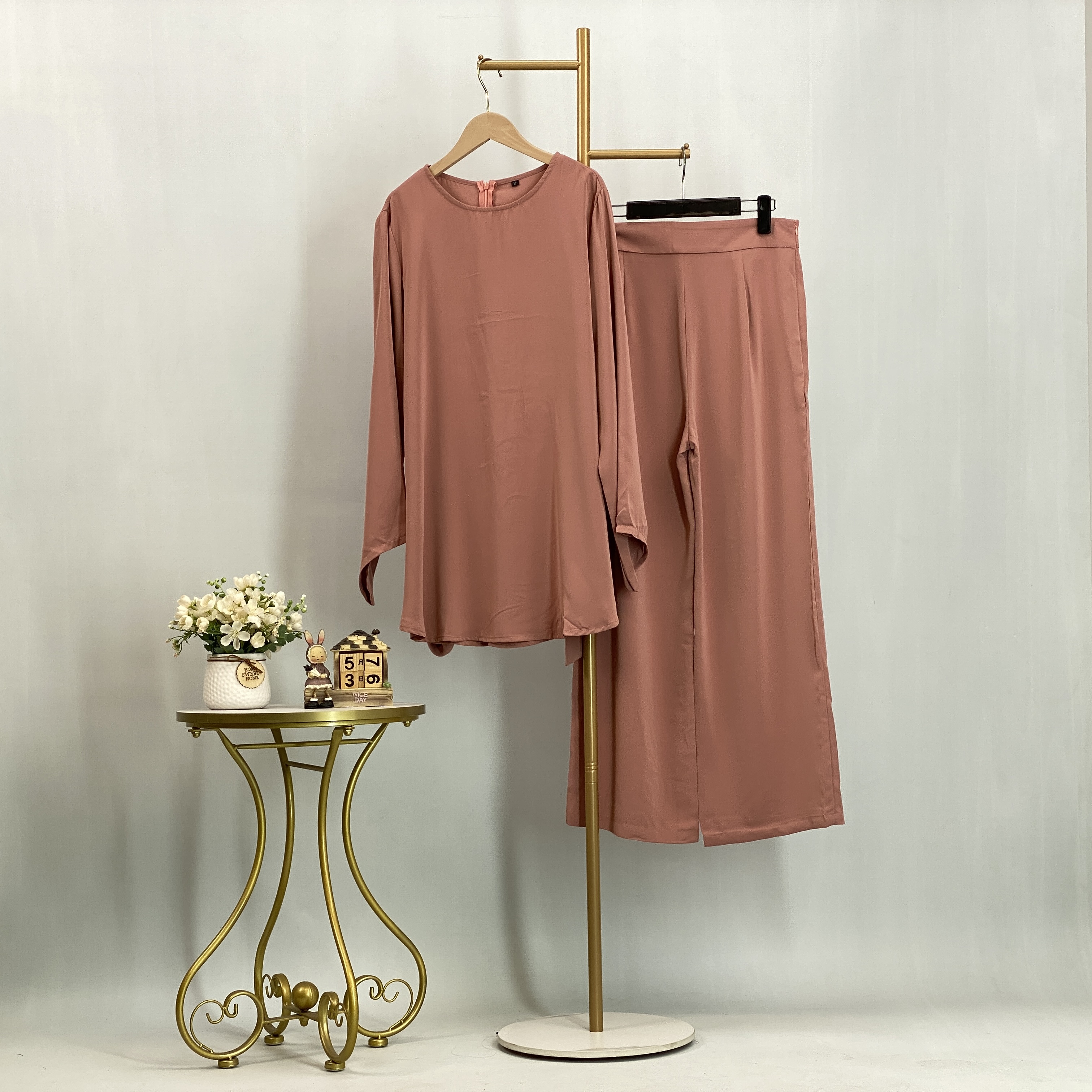 Ensemble de survêtement islamique pour femmes musulmanes, chemise à taille nouée et pantalon large, élégant, décontracté, pour tous les jours