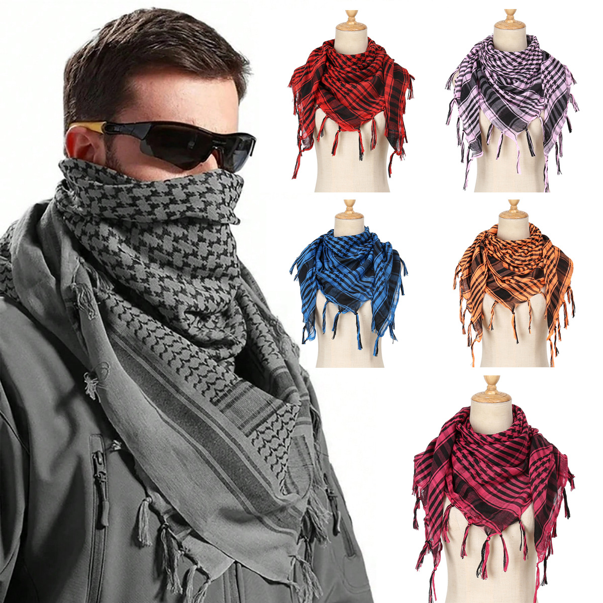 Foulard Hijab à carreaux pour hommes et femmes, foulard arabe du désert, doux, tactique, randonnée, Turban unisexe, châle militaire, nouvelle collection 2024