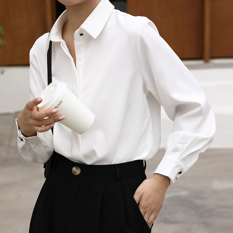 Chemise blanche à col rabattu pour femme, hauts de travail élégants, à simple boutonnage, à manches longues