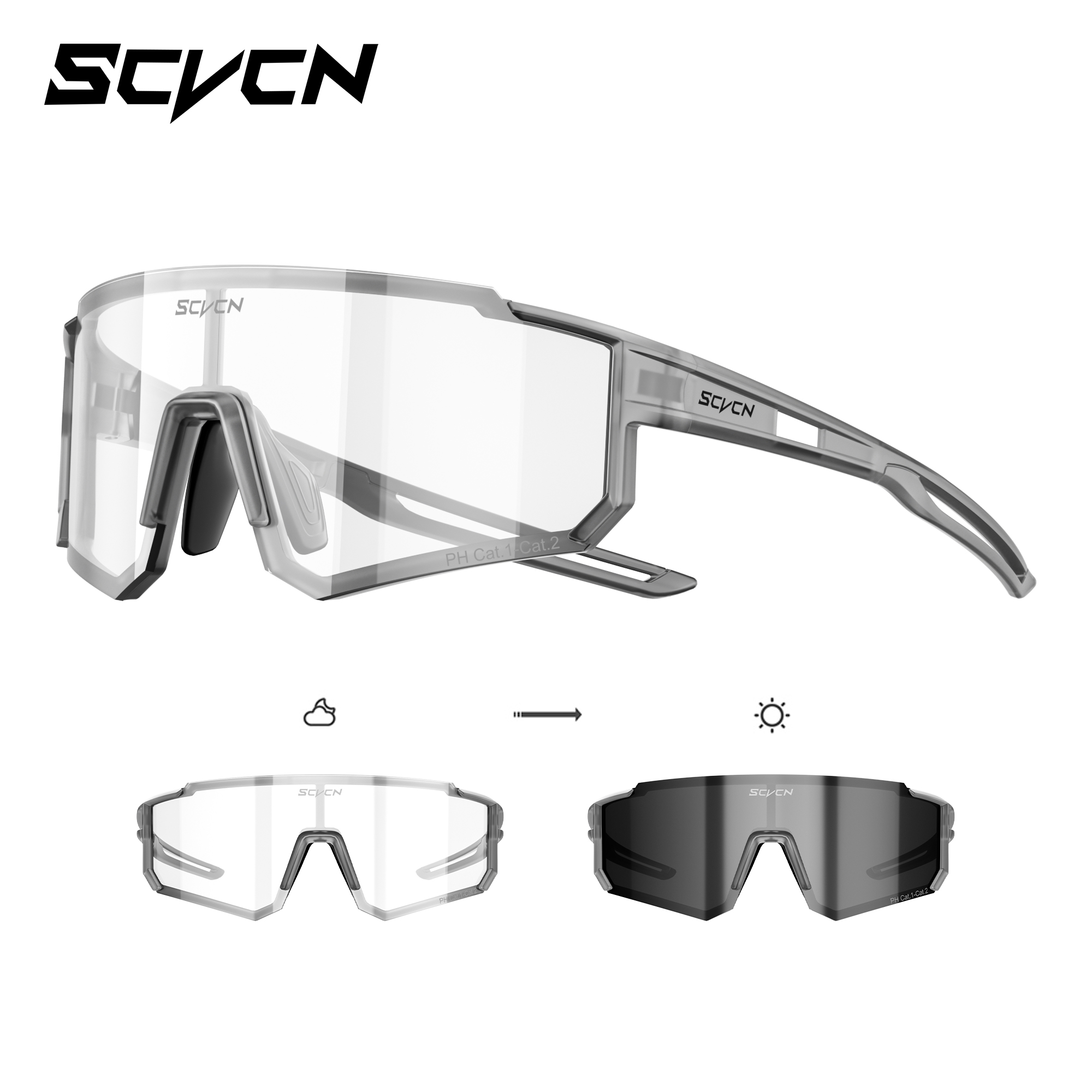 Lunettes de soleil photochromiques SCVCN pour hommes, lunettes de cyclisme, lunettes de VTT et lunettes de randonnée décontractées pour femmes, résistantes au vent