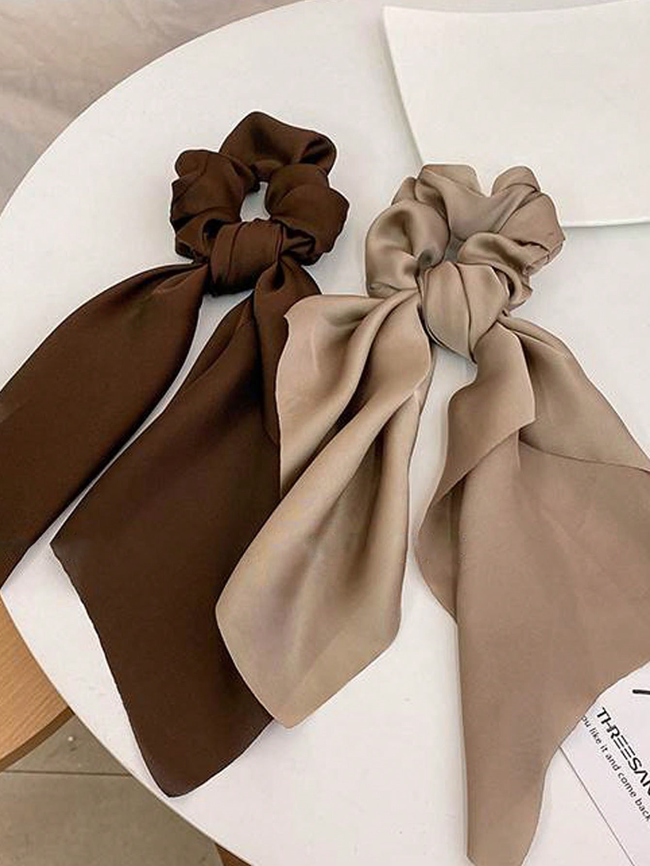 Chouchous pour cheveux en ruban de Satin noir, kaki et café pour femmes, accessoire pour cheveux polyvalent, élégant, minimaliste, couleur unie, 3 pièces