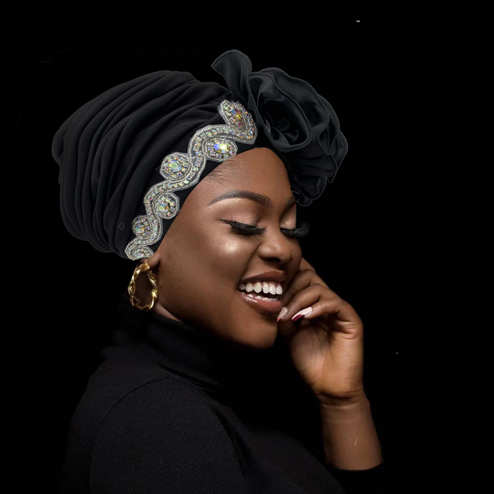 Turban Plissé à Volants en Satin pour Femme, Cravate de Sauna Nigériane, Prêt à vitation, Bonnet Africain, Équipement de ix