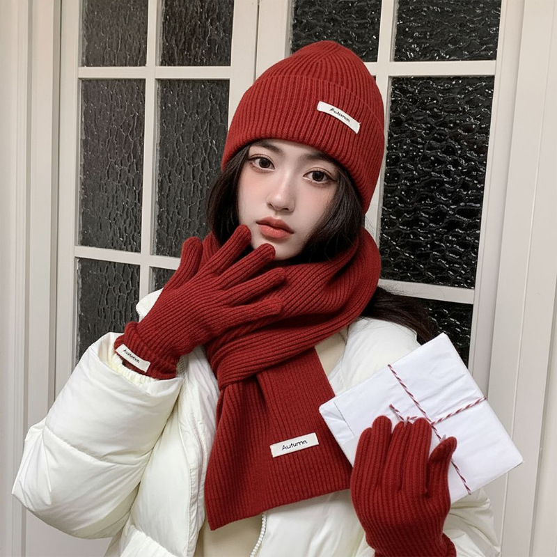 Hiver laine tricoté chapeau écharpe femmes écharpe gants ensemble confortable doux décontracté cachemire chaud chapeau en plein air coupe-vent casquette d'équitation ensemble