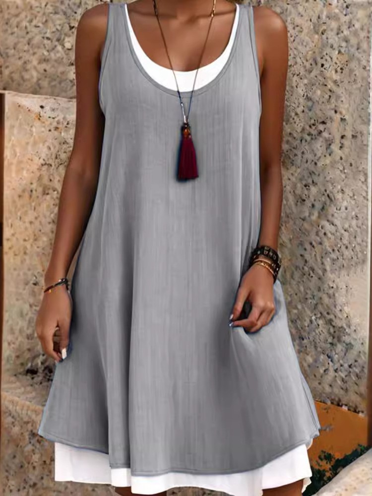 Robe verte décontractée pour femmes, faux deux pièces, robes élégantes, mode féminine, bureau, vacances, robe de plage, été, nouveau