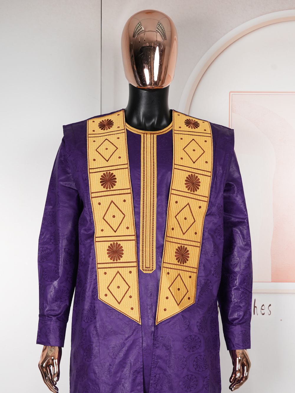 Vêtements africains pour hommes, Bazin Riche, design brodé, hauts à manches longues et pantalons, ensembles 3 pièces, tenue traditionnelle violette