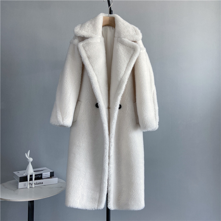 Veste d'hiver femmes manteau Long laine tissé tissu épais vêtements d'extérieur chauds surdimensionné mode Streetwear ours en peluche manteaux