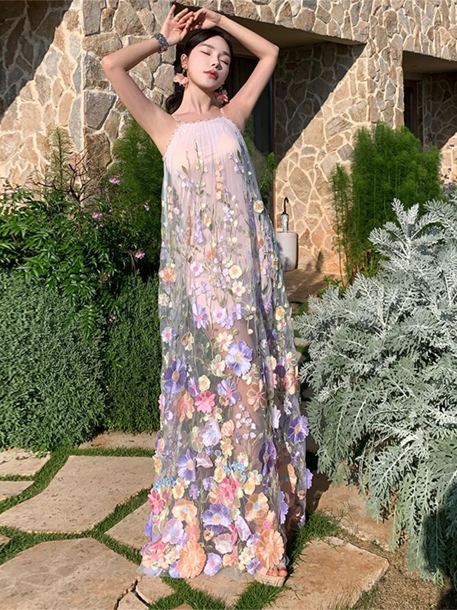 Robe de bal de luxe élégante en dentelle à fleurs 3D pour femmes, nouvelle collection d'été Sexy, épaules dénudées, ligne a, robes en maille, robes de soirée