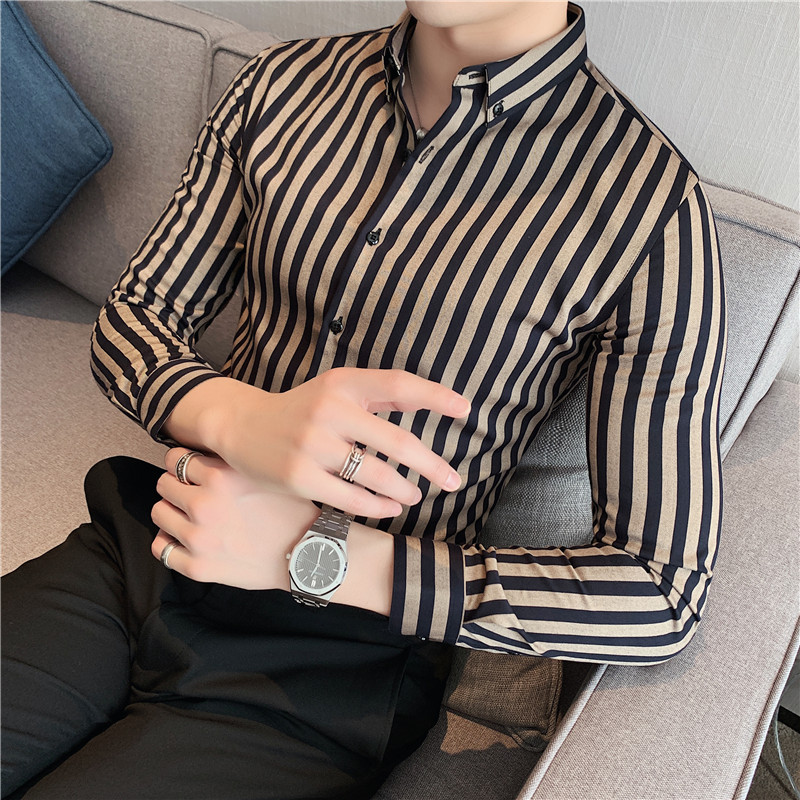 Chemises rayées à manches longues pour hommes, vêtements de luxe coréens, grande taille, coupe couvertes, chemise sociale décontractée, robe pour hommes