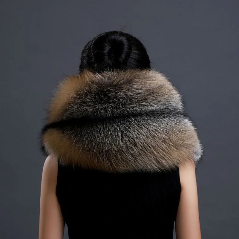 Nouveau hiver grand col de fourrure de renard véritable manteau de fourrure naturelle foulards de luxe femmes hommes vestes capuche châle décor femme cou écharpe enveloppes