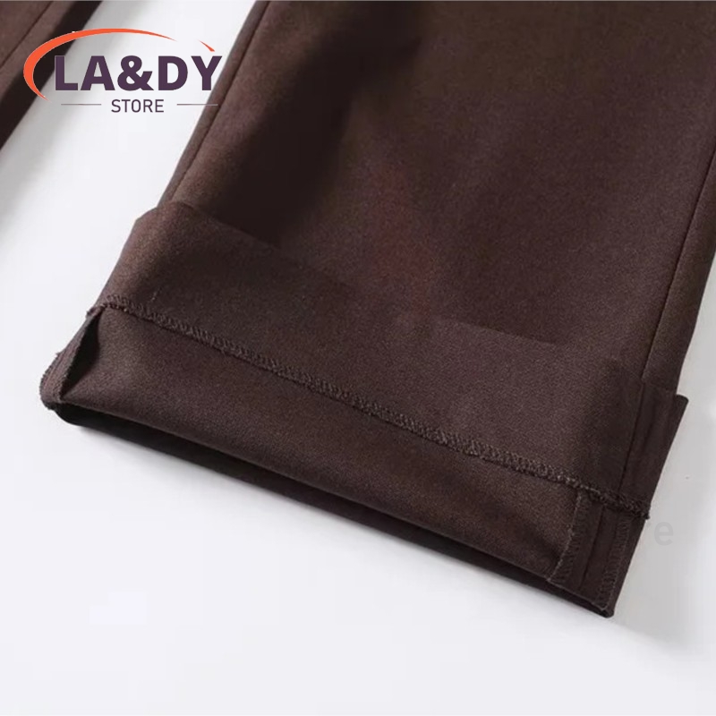 Pantalon droit taille haute pour femme, en mélange de lin uni, décontracté et tendance