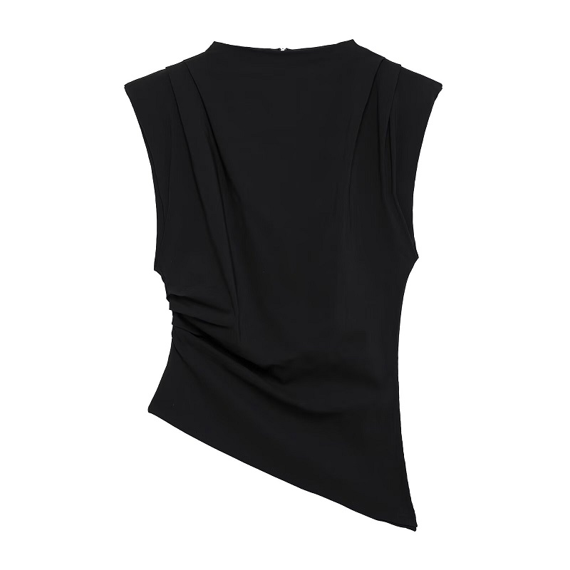 MUJER débardeur asymétrique femme froncé hauts sans manche pour femmes col haut haut haut sans bretelles femmes mode esthétique hauts femme