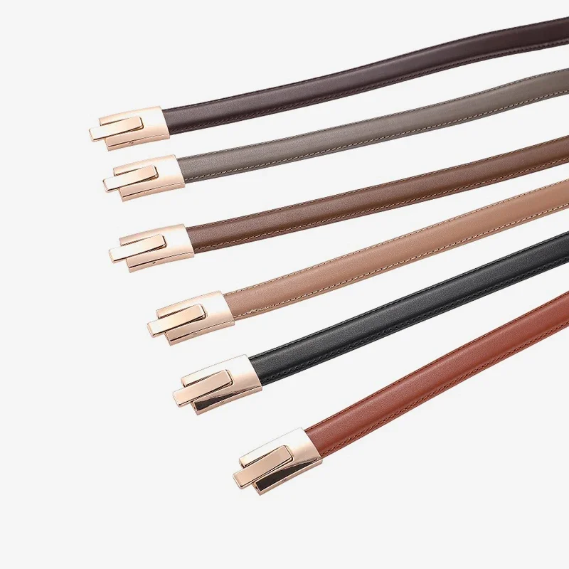 Ceinture fine en cuir de vachette souple pour femmes, ceinture décorative réglable noire, ceinture en cuir de luxe pour femmes