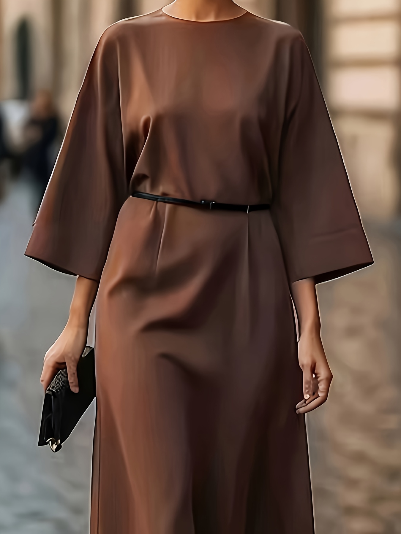 Robes longues élégantes, formelles et décontractées pour femmes (printemps/automne/été), avec une ceinture supplémentaire, en tissu non transparent