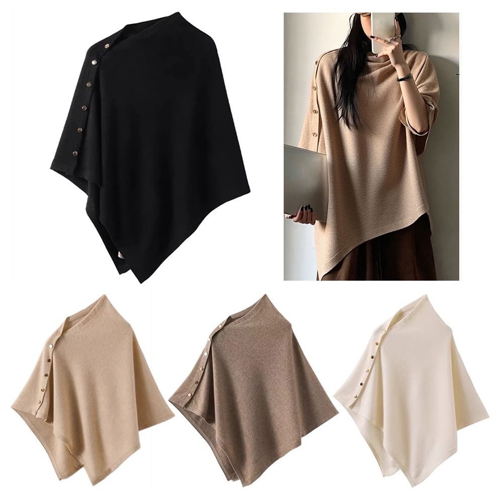 Nouveau châle pashmina avec boutons, poncho tricoté épais et chaud, châle-écharpe décontracté irrégulier, automne-hiver