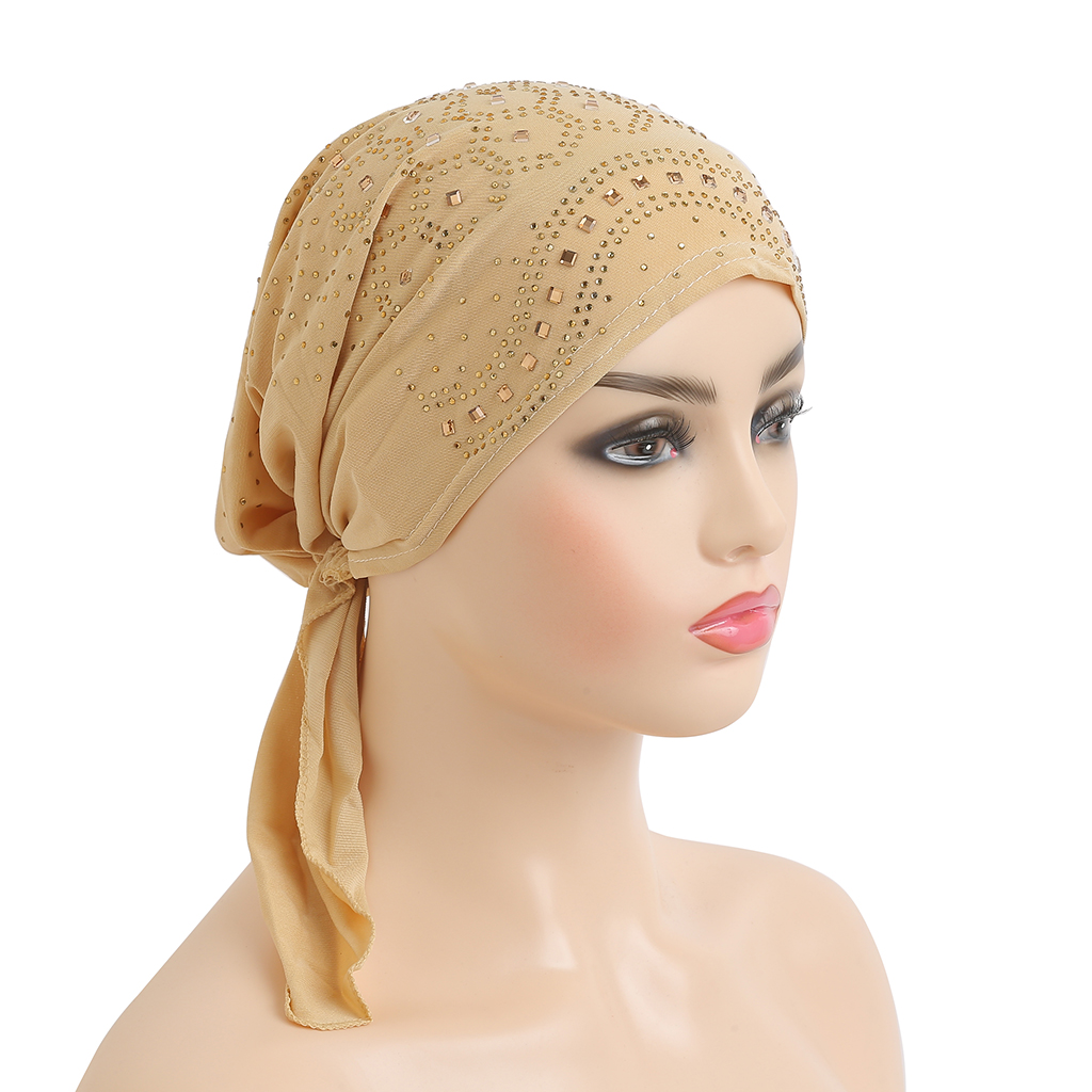 H088 Turban Hijab à la mode avec de nombreuses pierres, foulard musulman, chapeau islamique, couvre-chef Amira à enfiler