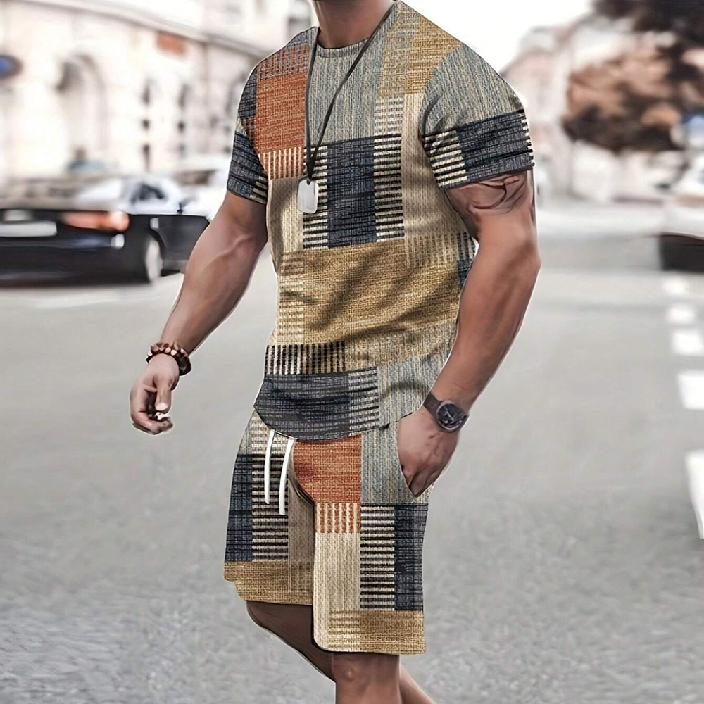 À la mode nouveaux hommes vêtements de sport à manches courtes Shorts costume t-shirt style décontracté Shorts ensembles rétro Cool respirant été deux pièces ensemble