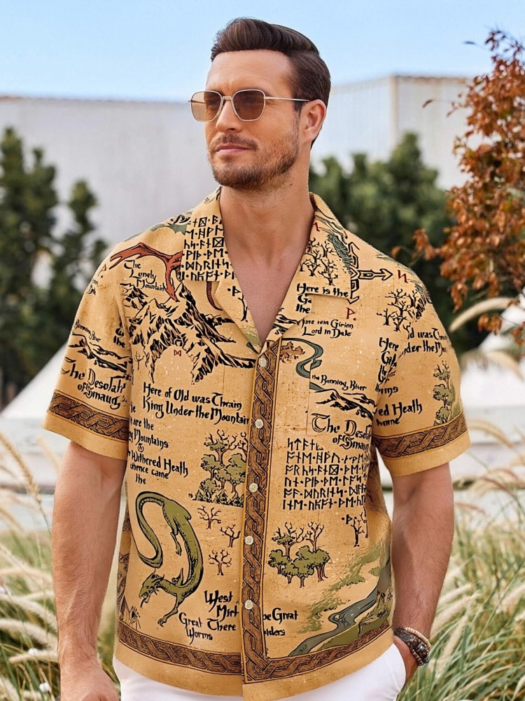 Chemise à manches courtes pour homme, style rétro, médiéval, science-fiction, avec poche et boutons, col cubain vintage, été 2026