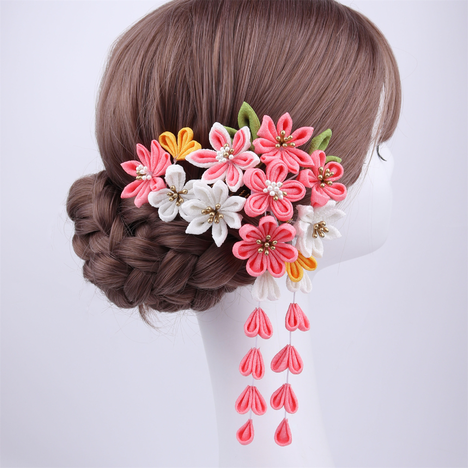 1 ensemble japonais à la main tissu fleur pince à cheveux gland Kimono épingle à cheveux chapeaux Barrette Yukata accessoires décor femmes fille Gi