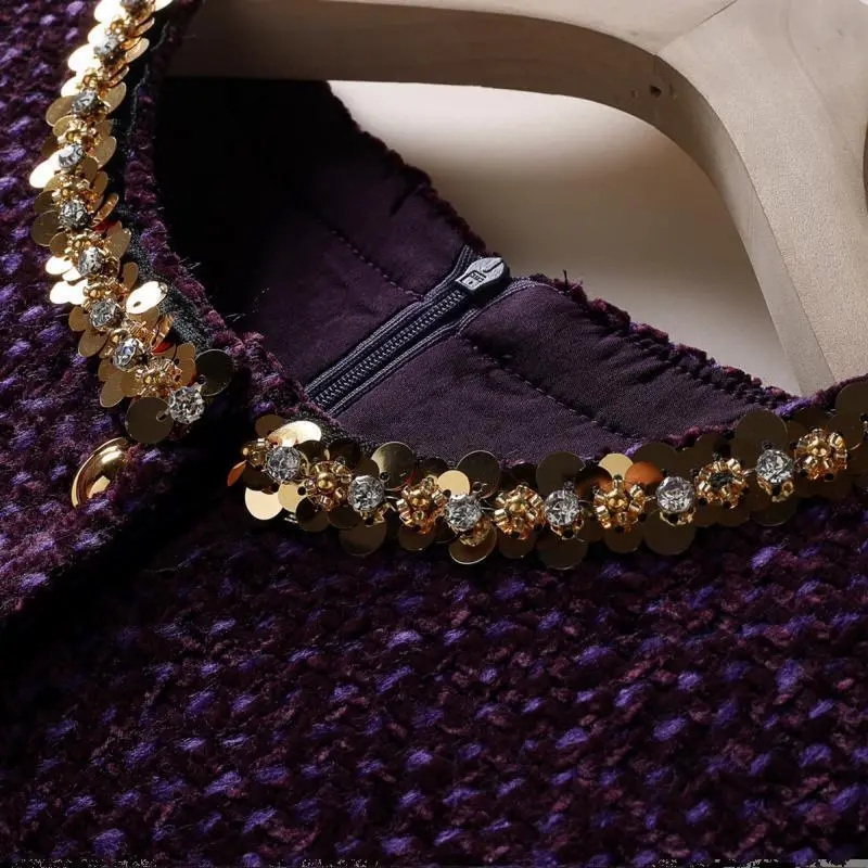 Robes pour femmes petit gilet en Tweed parfumé jupe perlée paillettes Tweed un mot robe ample 2025 printemps et automne nouvelle robe pour femmes