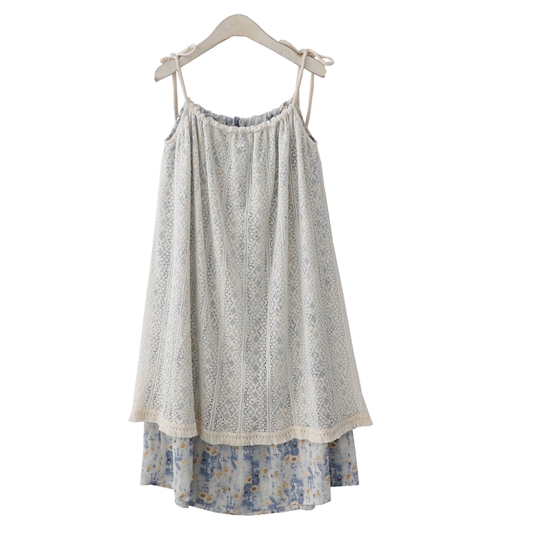 Robe d'été en dentelle pour vacances en bord de mer, nouveau Style français, glands, fleur, jupe mi-longue superposée, faux deux pièces, robe de plage